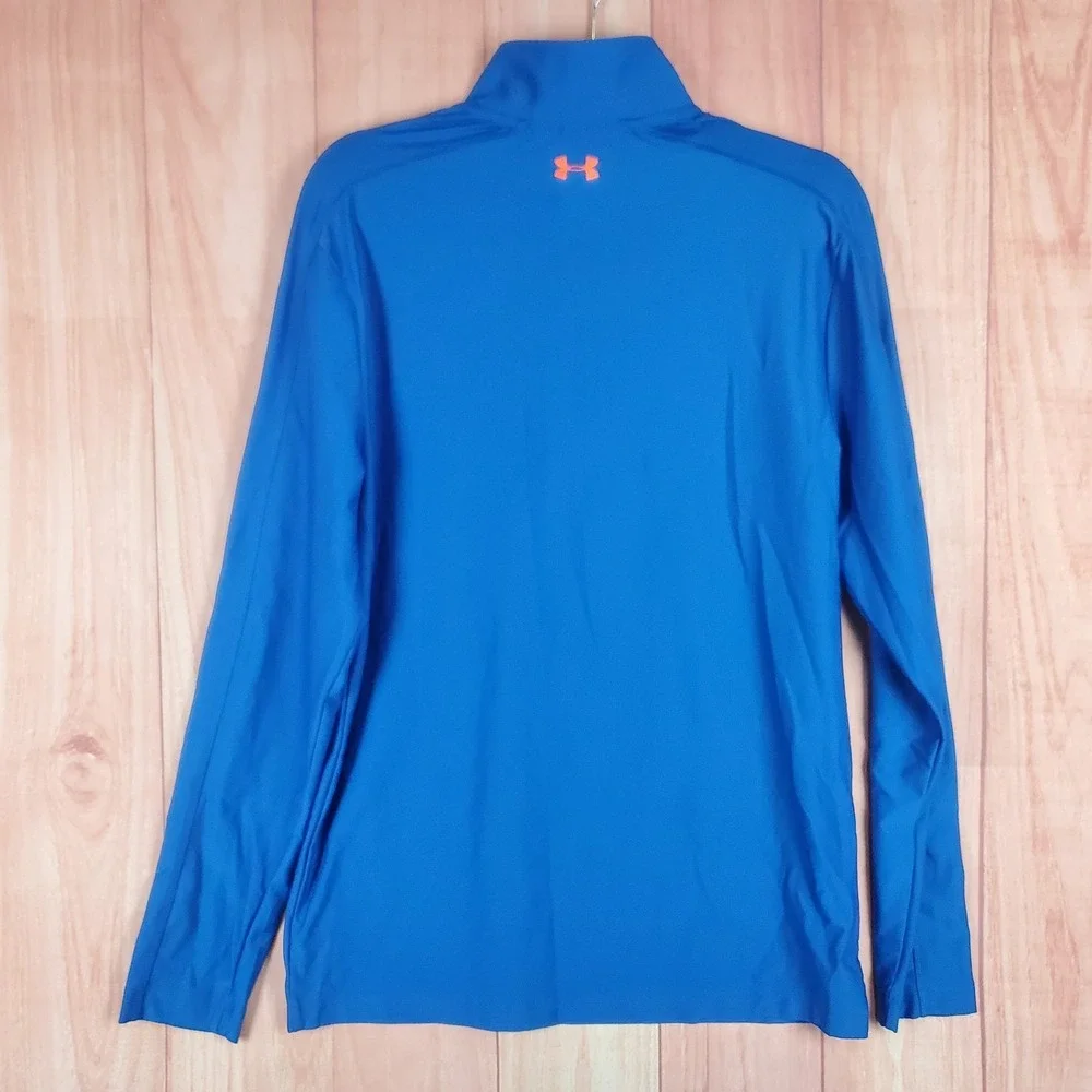 Under Armour UA Tech Textured Top Men Small Blue Logo Mock Neck Half Zip Running